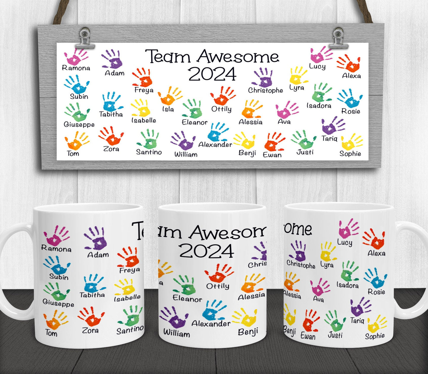 Personalised Large Work Team Handprints Mug - Leaving or Retirement Gift for Employee, Colleague or Boss