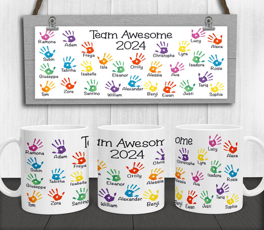 Personalised Large Work Team Handprints Mug - Leaving or Retirement Gift for Employee, Colleague or Boss