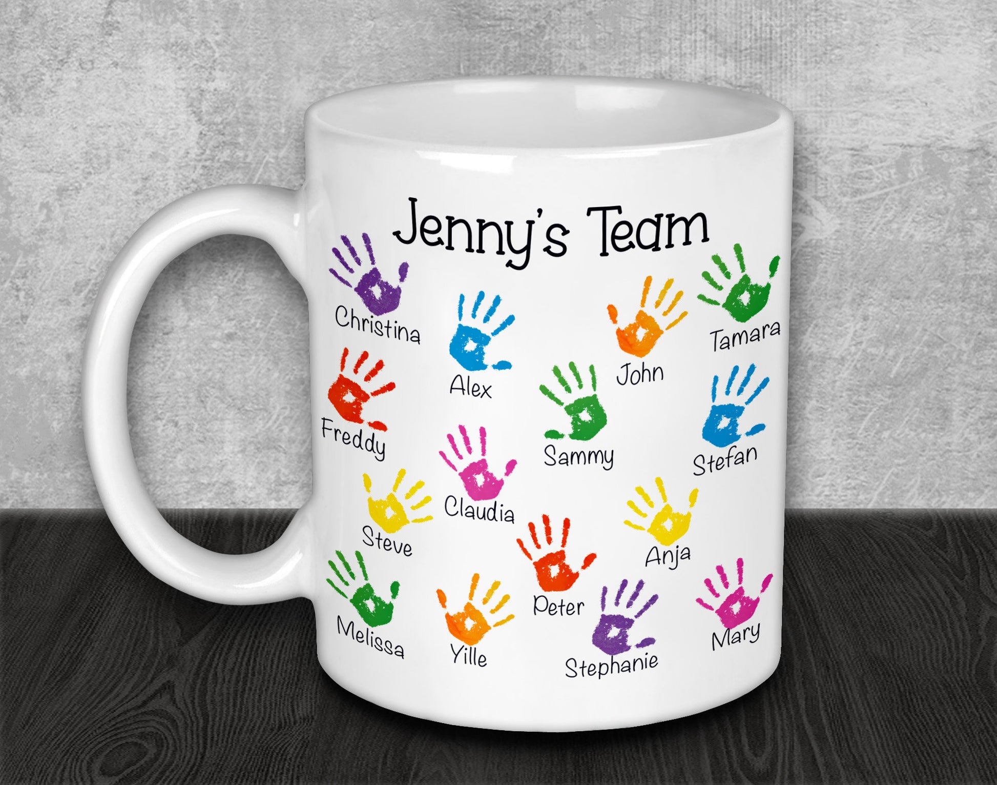 Personalised Work Teams RAINBOW Handprints Mug - Leaving or Retirement Gift