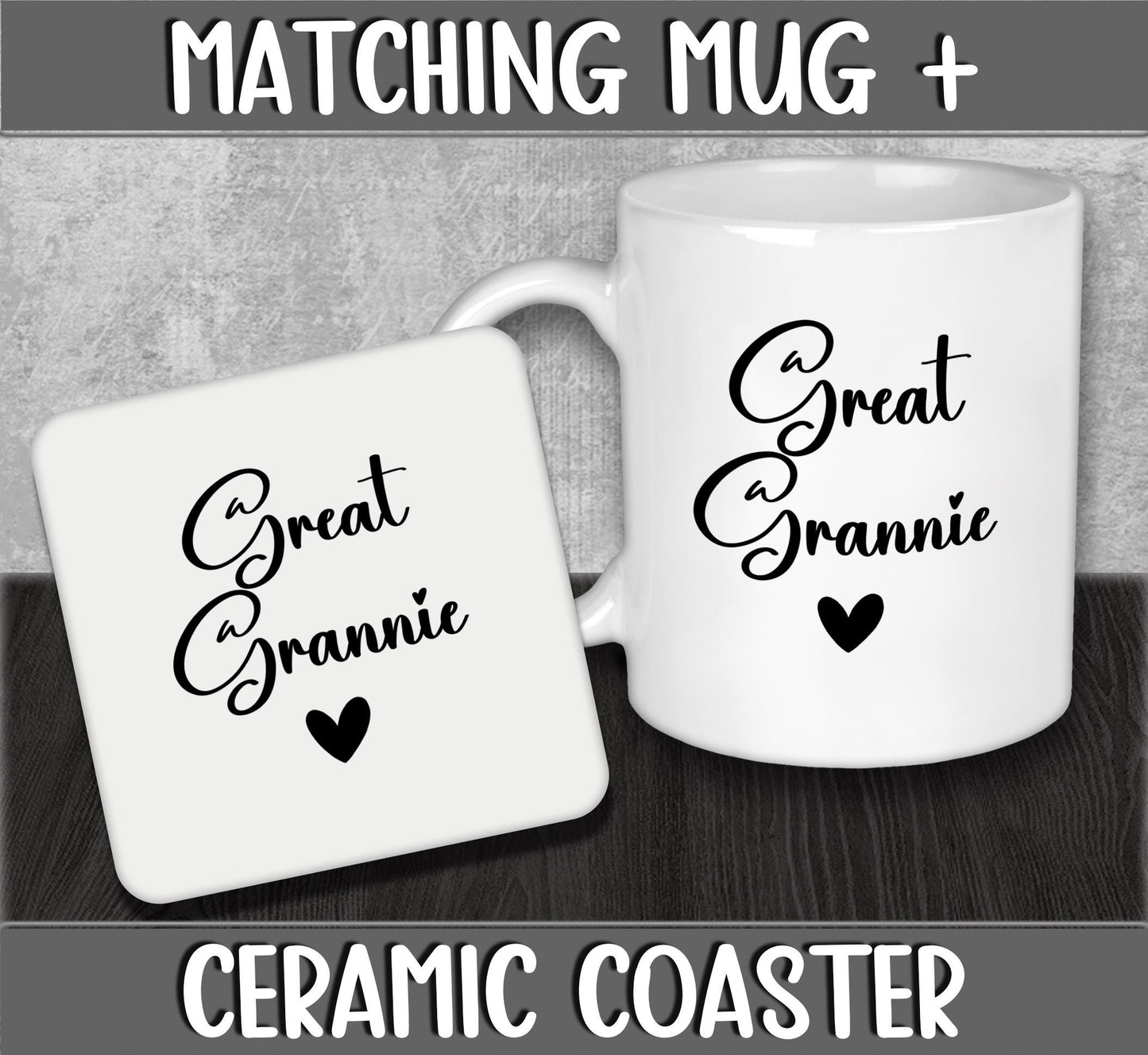 Mug and Coaster Set for Great Grannie for Mother's Day Gift for Nanna or Grandma - Present for Expecting Baby for New Grandparents