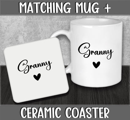 Mug and Coaster Set for Granny for Christmas or Birthday Present for Nana or Grandma - Stocking Filler Gift for Grandparents