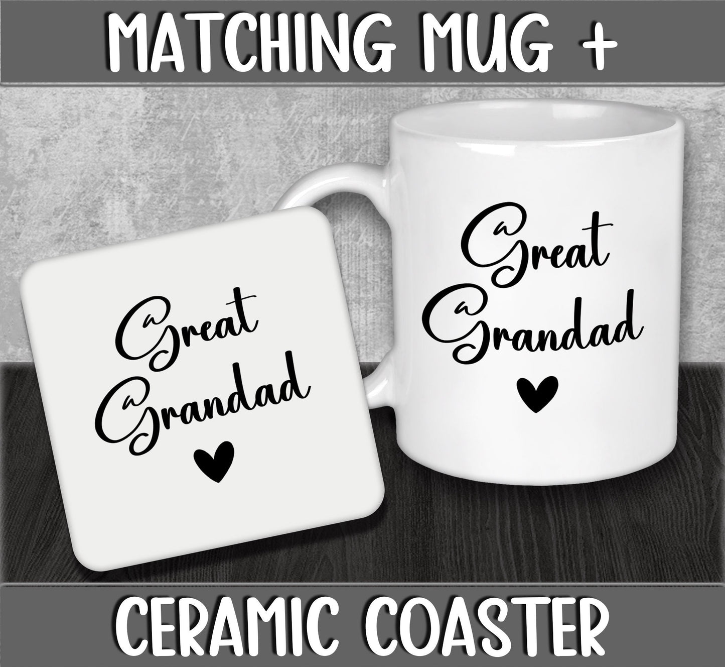 Mug and Coaster Set for Great Grandad for Father's Day Gift for Great Grandpa - Present for Expecting Baby for New Grandparents