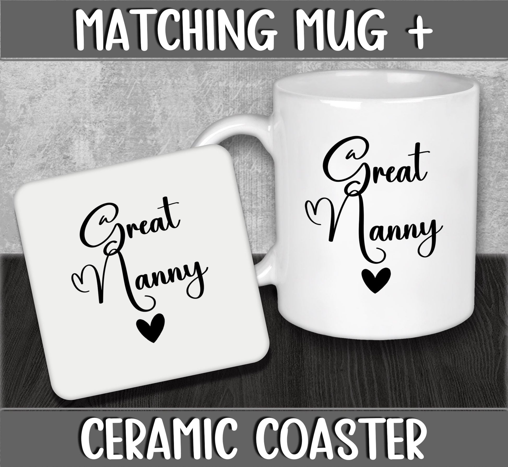 Mug and Coaster Set for Great Nanny for Mother's Day Gift for Nana or Grandma - Present for Expecting Baby for New Grandparents