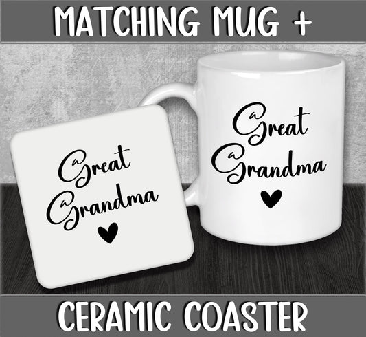 Mug and Coaster Set for Great Grandma for Mother's Day Gift for Nana or Grandma - Present for Expecting Baby for New Grandparents