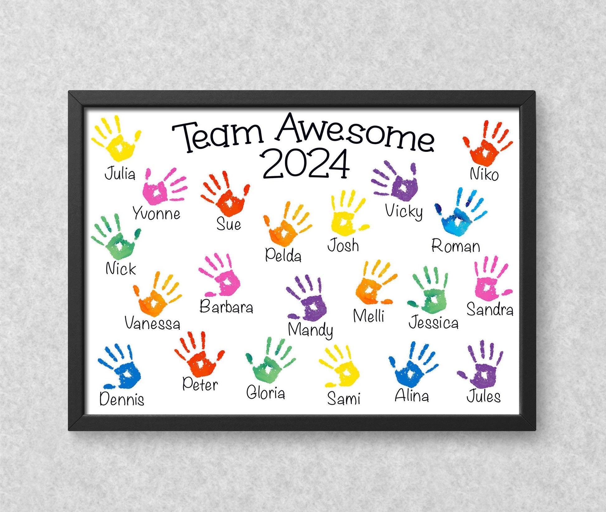 Personalised Work Team Handprints Wall Print - Teacher Leaving or Retirement Gift