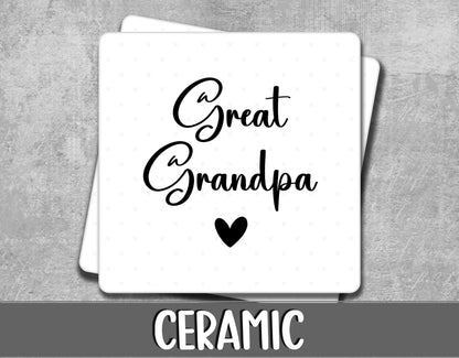 Black Heart Great Grandpa Coaster for Birthday Present or Christmas Gift for Grandad or Grandpa - Stocking Filler Gift for Grandparents