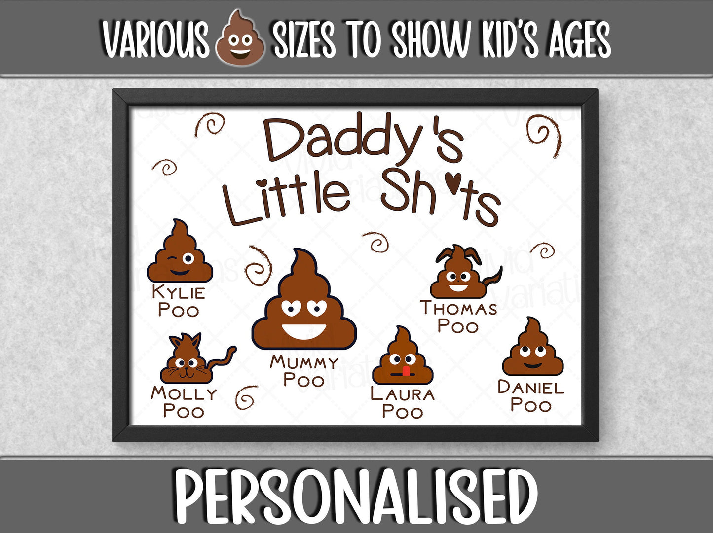 Personalised Daddy's Little Shits Wall Print - Poo Poster for Dad's Birthday Present or Father's Day Gift