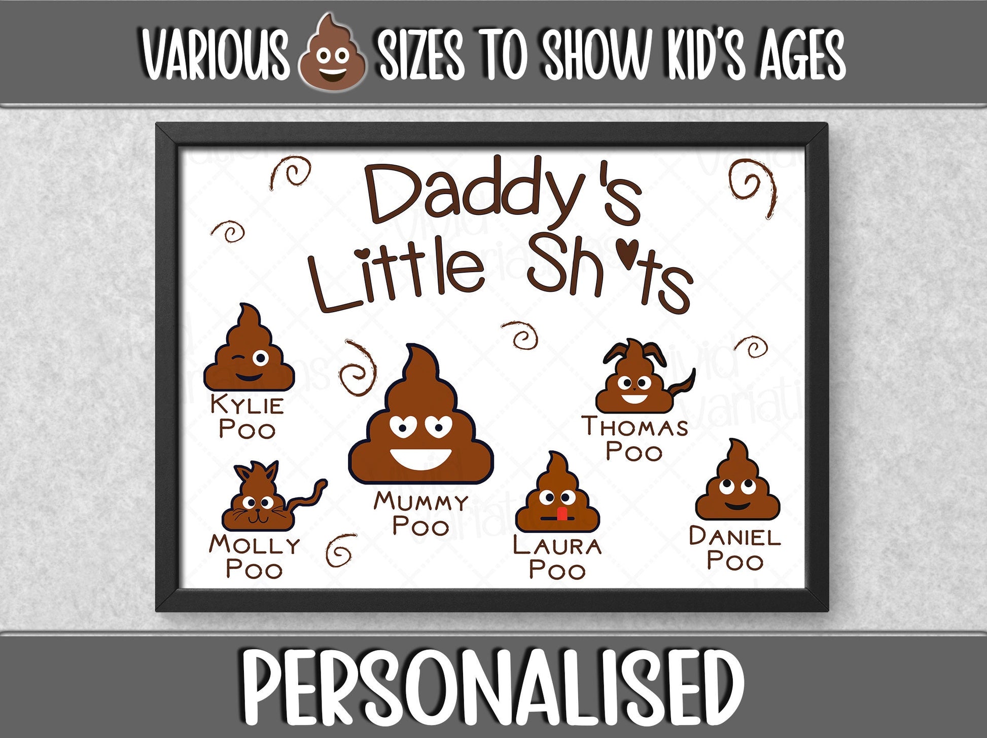 Personalised Daddy's Little Shits Wall Print - Poo Poster for Dad's Birthday Present or Father's Day Gift