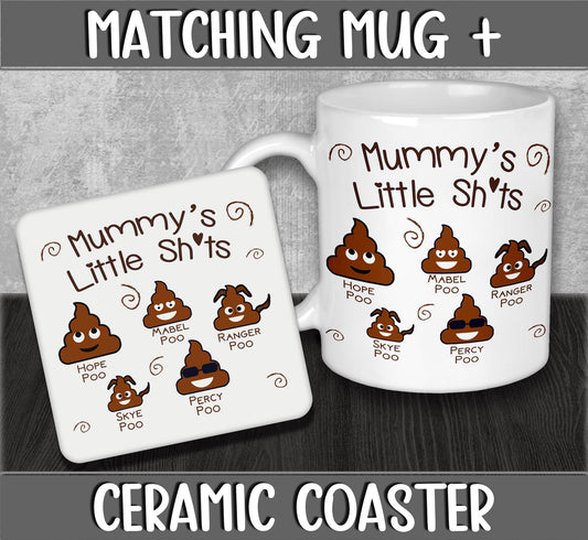 Personalised Mummy's Little Shits Mug & Coaster for Mother's Day Gift - Funny Birthday Present for Mum