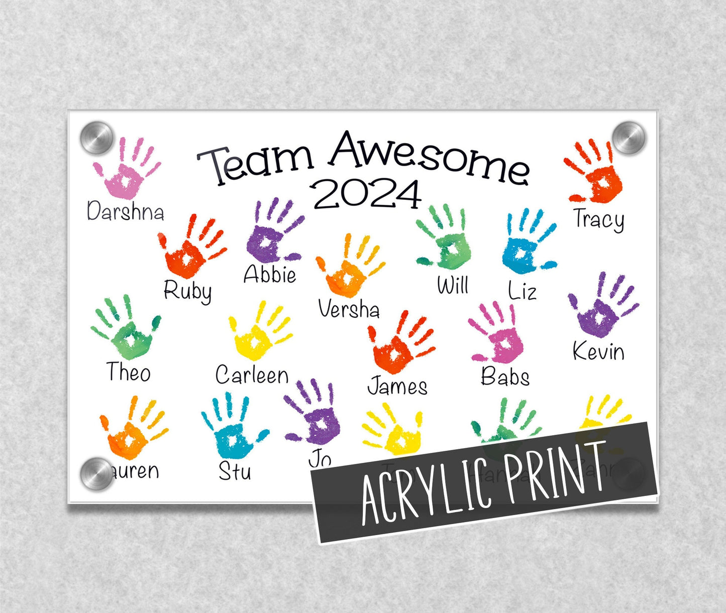 Personalised Work Team Handprints Acrylic Print - Leaving, Promotion or Retirement Gift for Co-worker, Employee or Boss