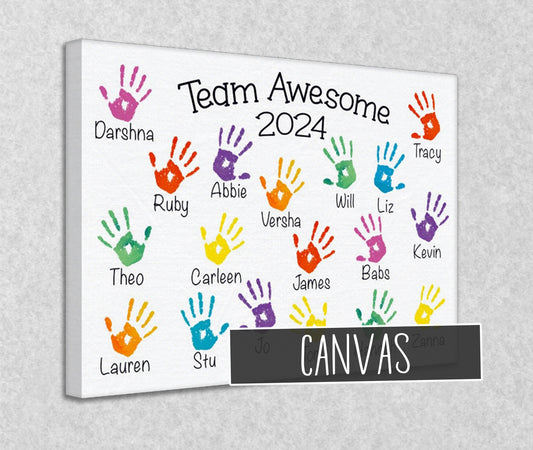 Personalised Work Team Handprints Canvas Print - Leaving, Promotion or Retirement Gift for Co-worker, Employee or Boss