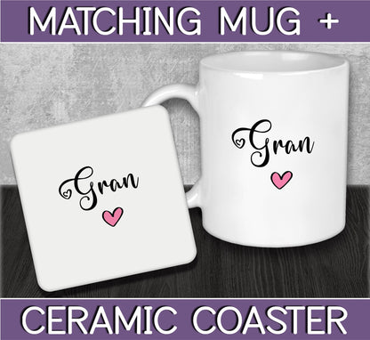 Mug and Coaster Set for Gran for Mother's Day Gift for Nanna or Grandma - Present for Expecting Baby for New Grandparents