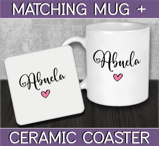 Mug and Coaster Set for Spanish Abuela for Mother's Day Gift for Nana or Grandma - Present for Expecting Baby for Española New Grandparents