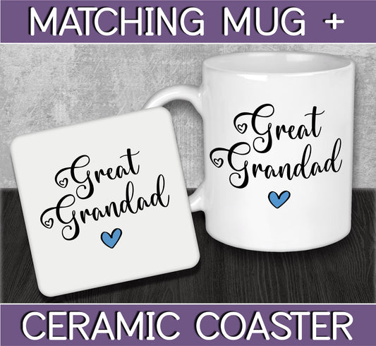 Mug and Coaster Set for Great Grandad for Father's Day Gift for Great Grandpa - Present for Expecting Baby for New Grandparents