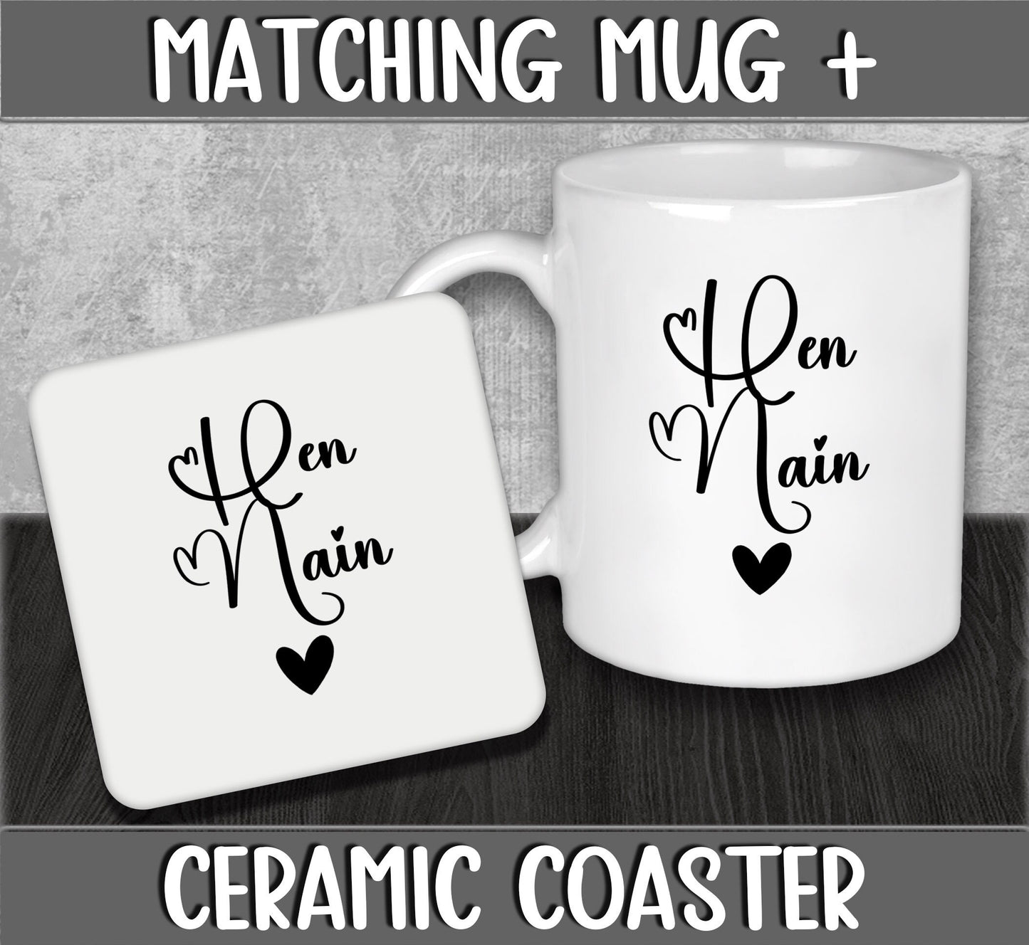 Mug and Coaster Set for Hen Nain for Mother's Day Gift for Welsh Great Grandma or Nana - Present for Expecting Baby for New Grandparents