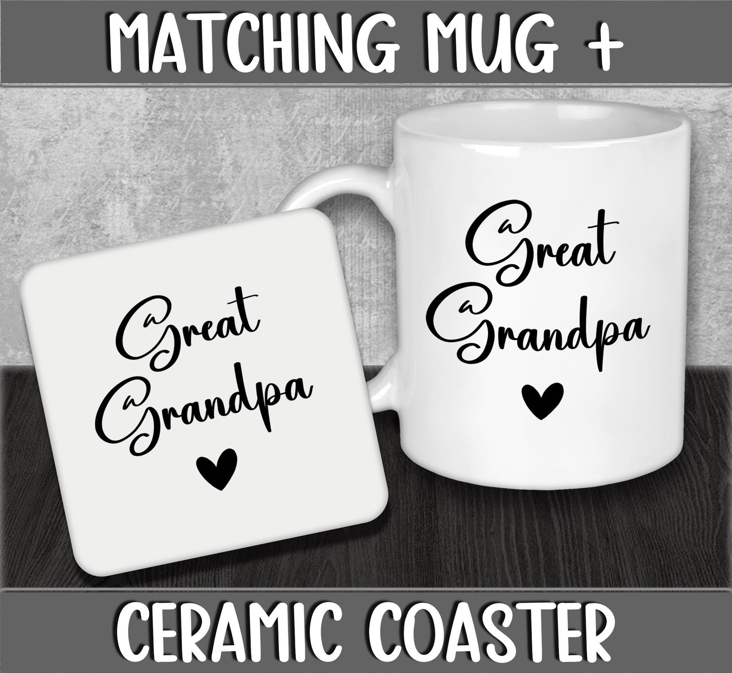 Mug and Coaster Set for Great Grandpa for Father's Day Gift for Great Grandad - Present for Expecting Baby for New Grandparents