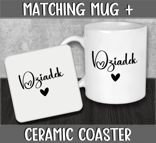 Mug and Coaster Set for Dziadek for Father's Day Gift for Polish Grandad or Gramps - Present for Expecting Baby for Polski New Grandparents