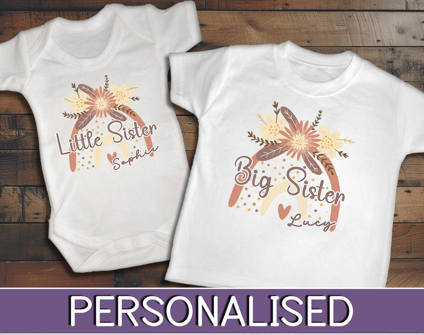 Little Sister Baby Vest & Big Sister Toddler T-Shirt Matching Flower Set