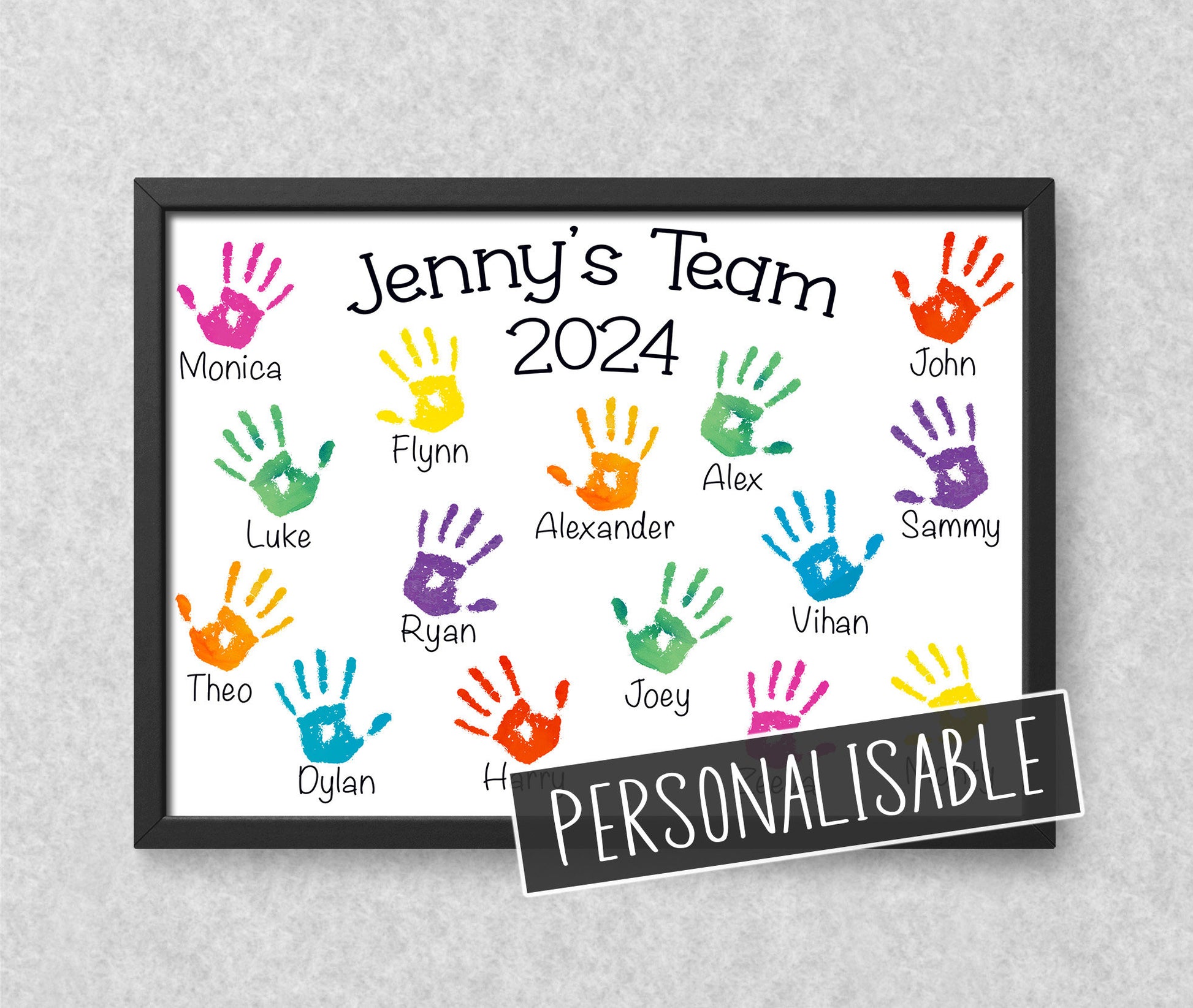 Personalised Work Teams RAINBOW Handprints Print - Leaving or Promotion Gift for Office Colleague, Employee or Boss