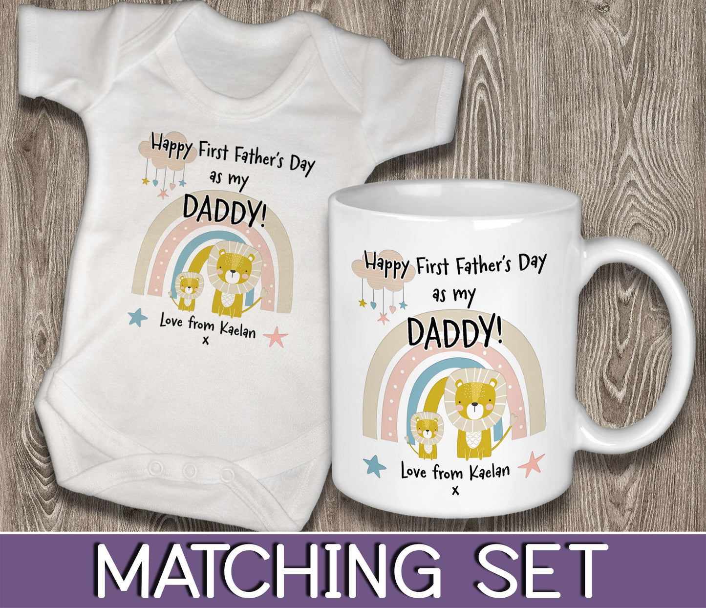 Happy First Father's Day As My Daddy Matching Mug & Baby Vest Set