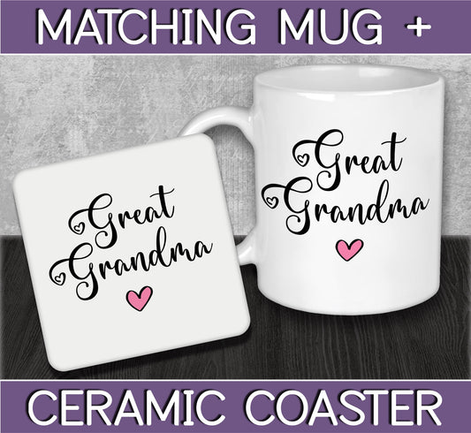 Mug and Coaster Set for Great Grandma for Christmas Gift for Nana or Grandma - Stocking Filler Gift for Grandparents