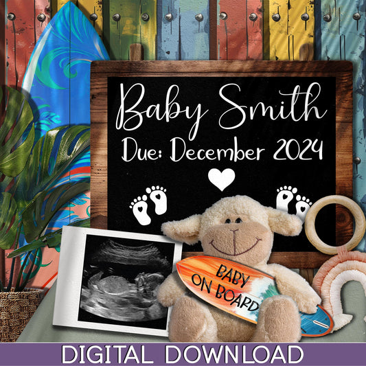 Surfer Pregnancy Announcement Digital Download - Baby-On-The-Way Reveal for Social Media