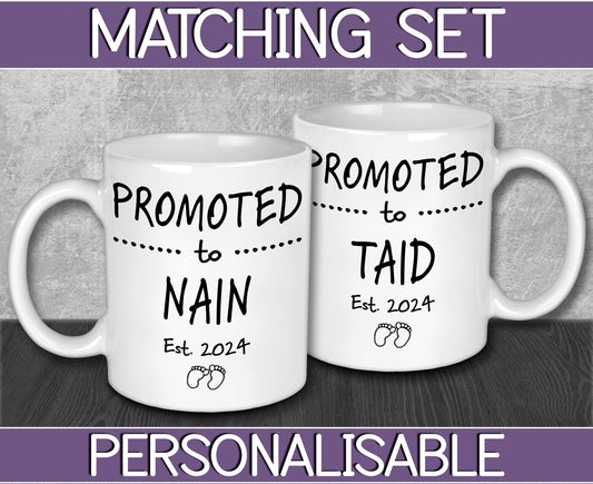 Promoted To Nain and Taid Mugs - Baby On The Way