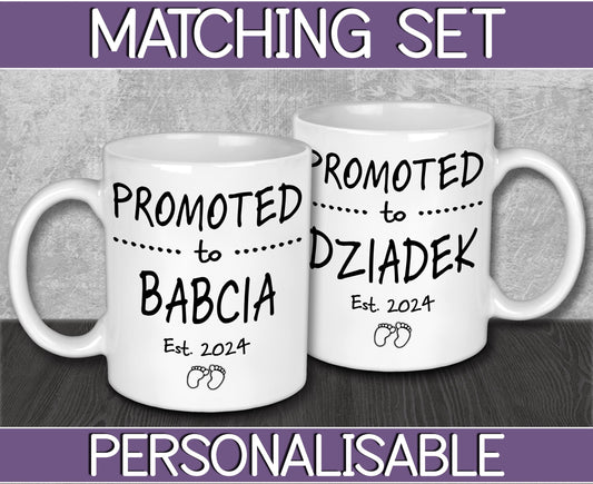 Promoted To Babcia and Dziadek Mugs - Baby On The Way