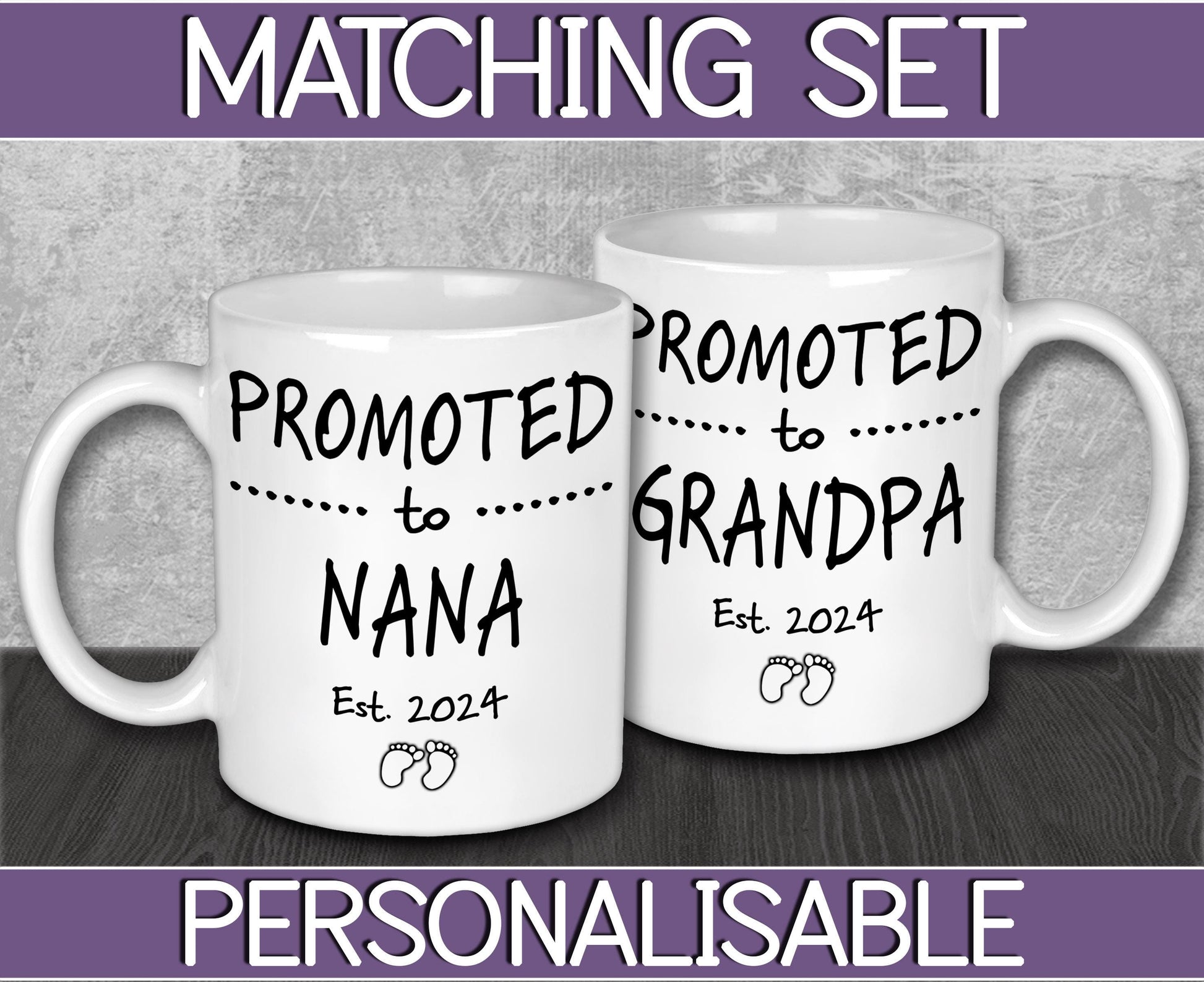 Promoted To Nana and Grandpa Mugs - Personalised Pregnancy Reveal