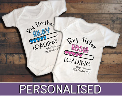 two personalized onesuits for a big sister and little brother