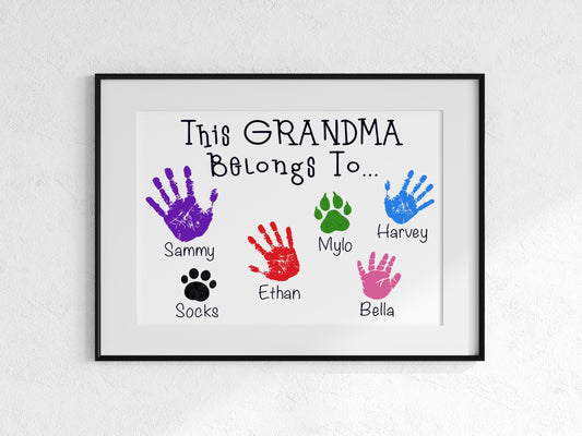 Personalised Handprints This Grandma Belongs To... Print - Birthday Present - Mother&#39;s Day Gift - Family Portrait Gift - Custom Prints