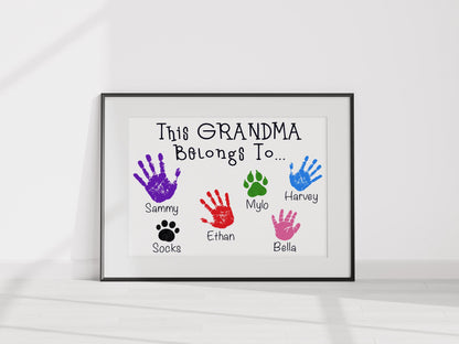Personalised Handprints This Grandma Belongs To... Print - Birthday Present - Mother&#39;s Day Gift - Family Portrait Gift - Custom Prints