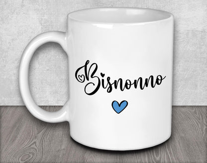 a white coffee mug with a blue heart on it