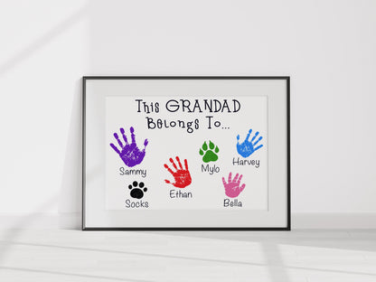 Personalised Handprints This Grandad Belongs To... Print - Birthday Present
