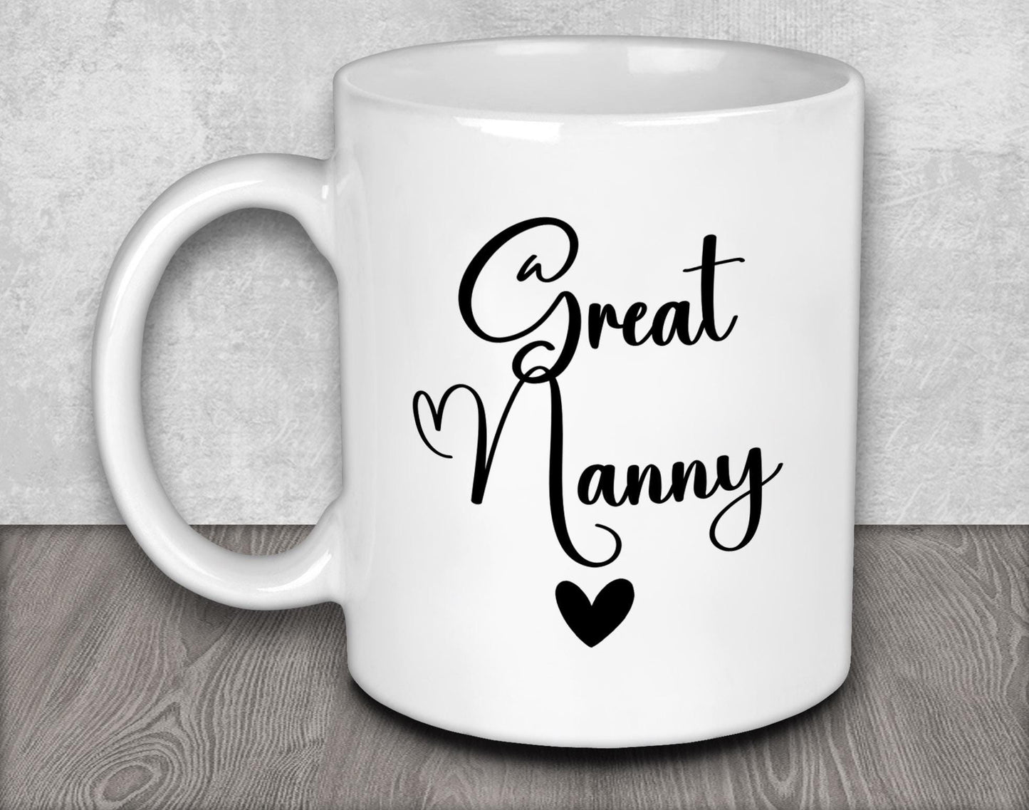 a white coffee mug with a black heart on it