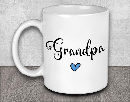 a white coffee mug with the word grandpa on it