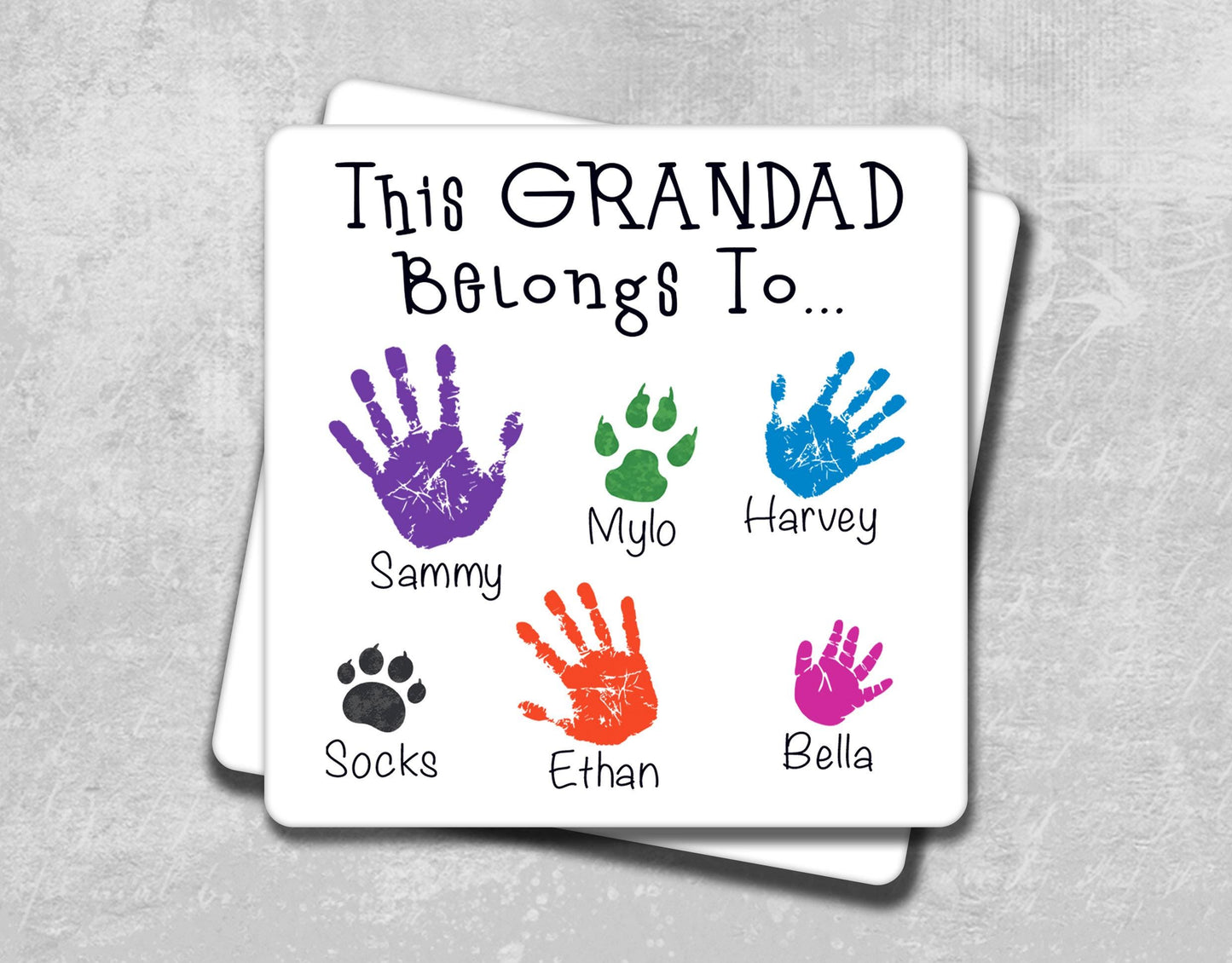 a card with a handprint of different colors
