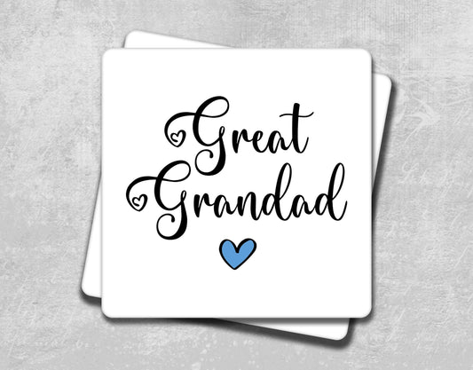 a coaster with the words great grandma on it
