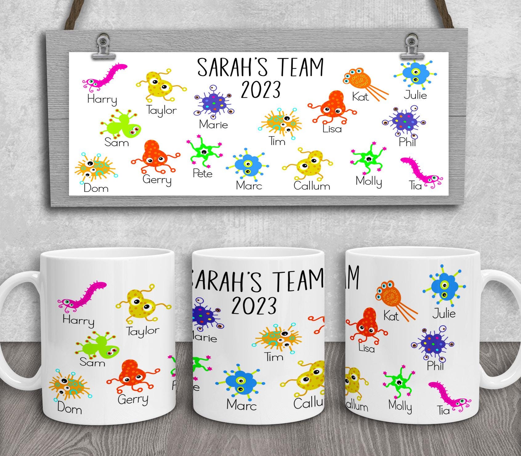 a couple of mugs sitting on top of a table