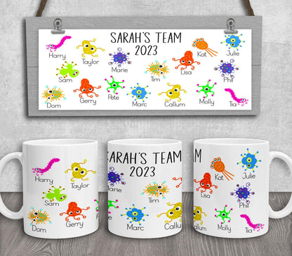 a couple of mugs sitting on top of a table