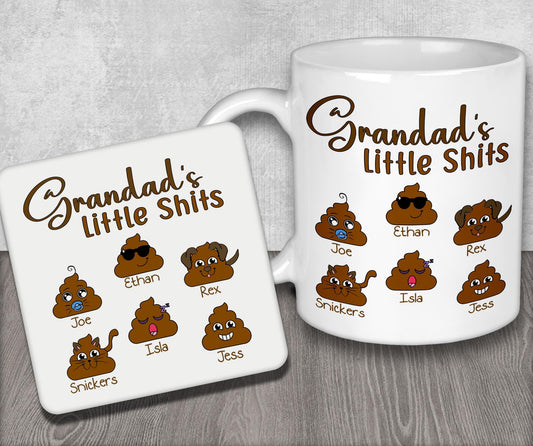 a coffee mug with a picture of a bunch of little shits on it