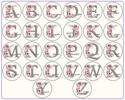 Initial Name Mug and Coaster with Pink Flowers