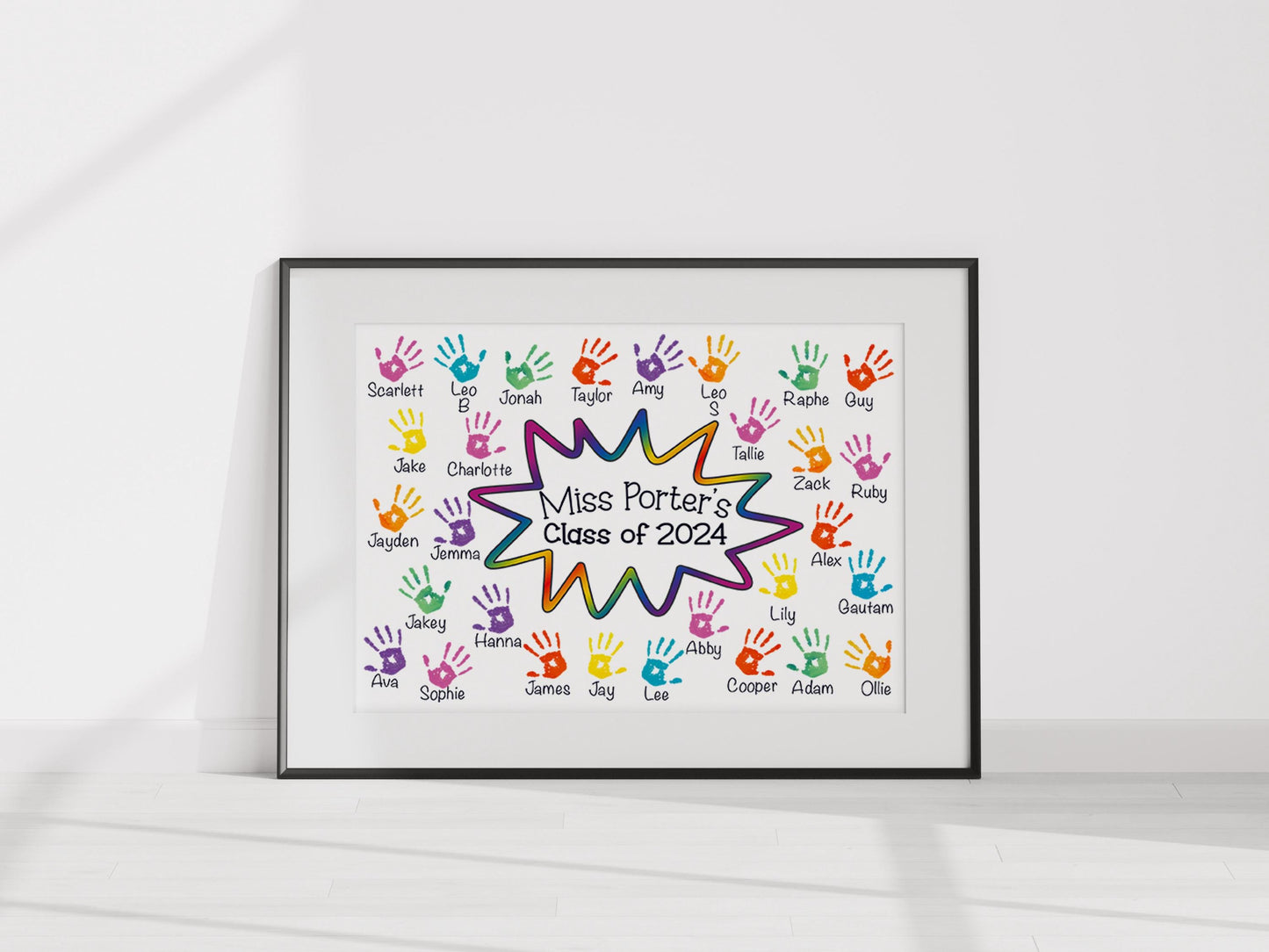 Teacher Print Personalised with Handprints & Names – Unframed Gift for School, College or Uni – Retirement or Leaving Present from Students