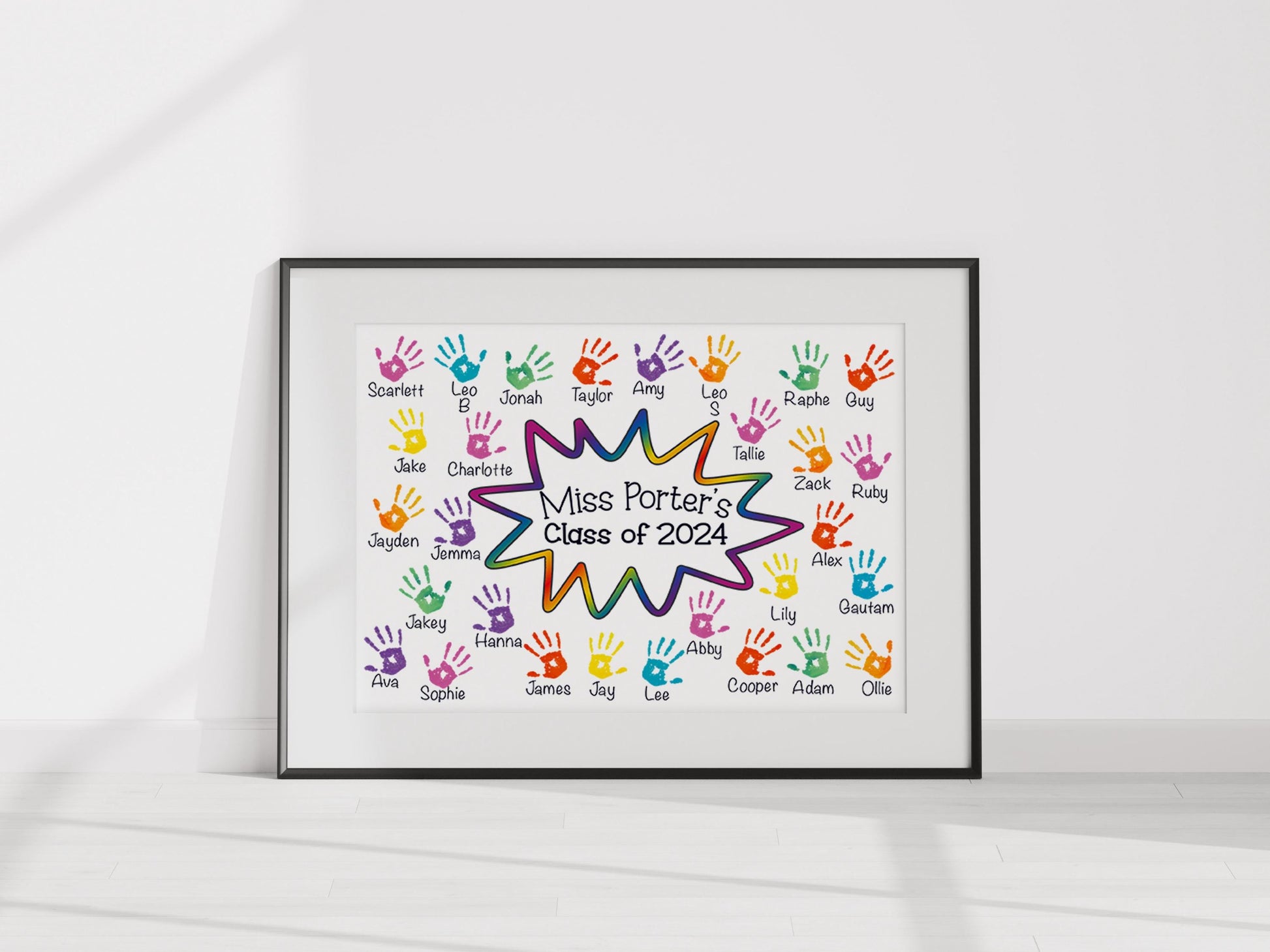 Teacher Print Personalised with Handprints & Names – Unframed Gift for School, College or Uni – Retirement or Leaving Present from Students