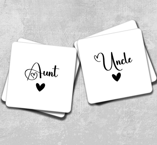 two square coasters with hearts and the words&#39;anut&#39;and&#39;made
