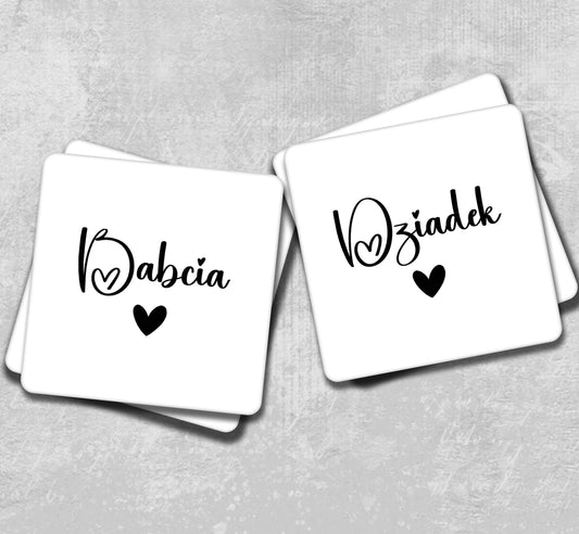 two coasters with the names of two different languages