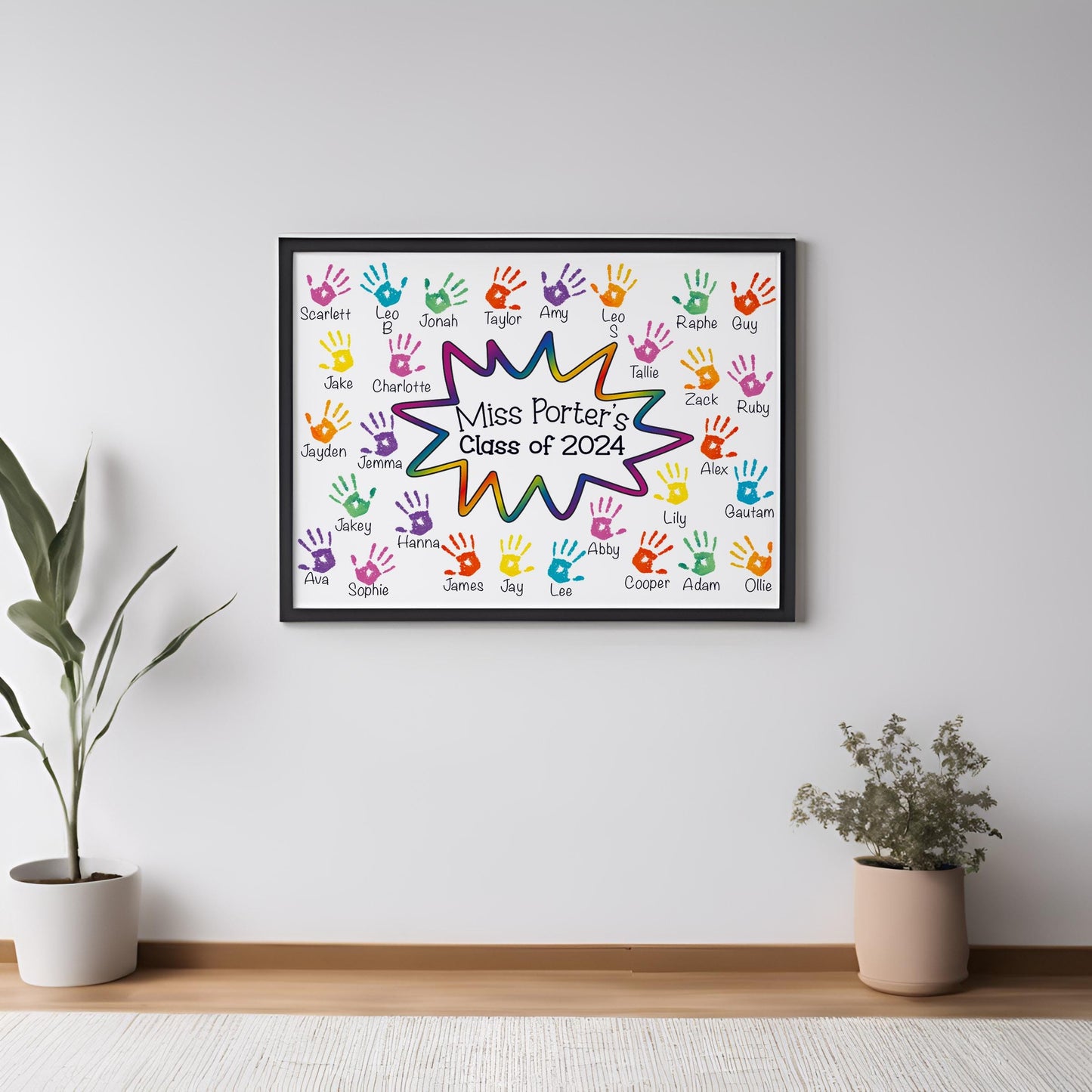 Teacher Print Personalised with Handprints & Names – Unframed Gift for School, College or Uni – Retirement or Leaving Present from Students