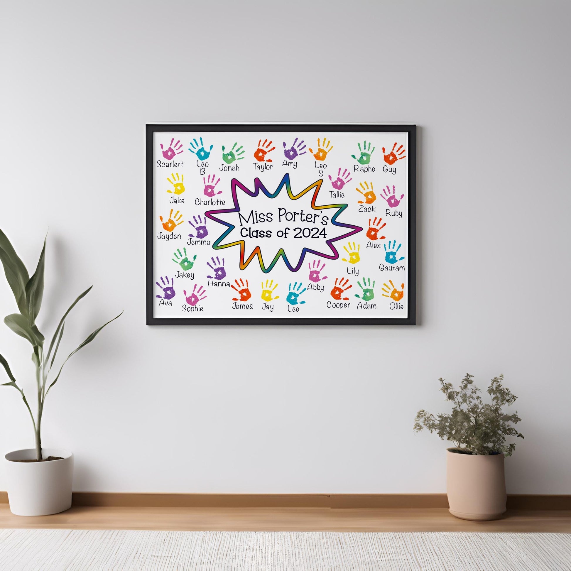 Teacher Print Personalised with Handprints & Names – Unframed Gift for School, College or Uni – Retirement or Leaving Present from Students
