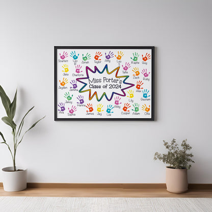 Teacher Print Personalised with Handprints & Names – Unframed Gift for School, College or Uni – Retirement or Leaving Present from Students