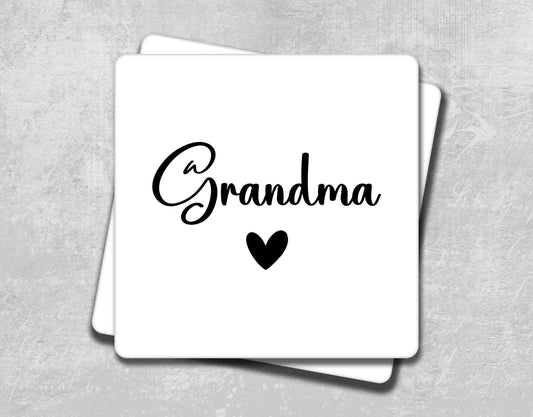a coaster with the word grandma written on it